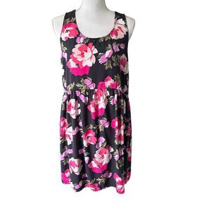 Old Navy Sleeveless Black With Pink Florals Summer Dress